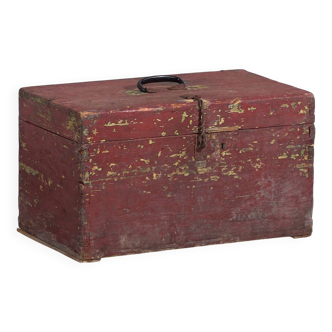 Coffre ancien à patine rouge et verte (c.1920) #75