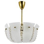 J.T. Kalmar Petite curved suspension basket, brass and glass, Austria, 1950s