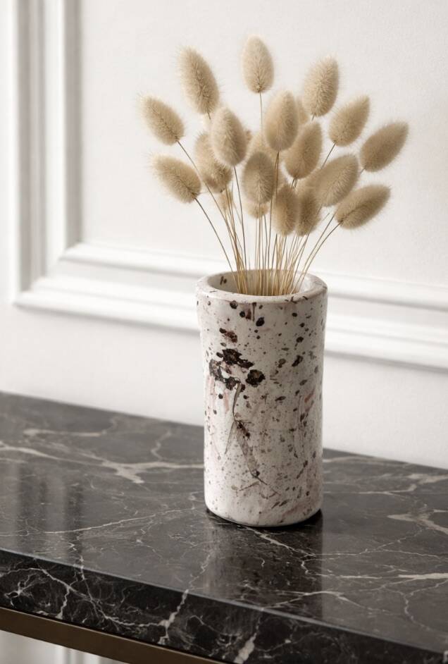 Vase cylindre terre cuite tachetée