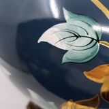 Lampe  Louis Drimmer en porcelaine bleue décorée à l'or fin de fleurs roses ,années 1970 Vintage