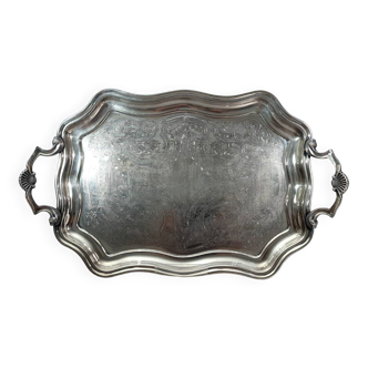 Old silver metal tray chiseled with foliage, 49x30 cm beautiful SB silvering