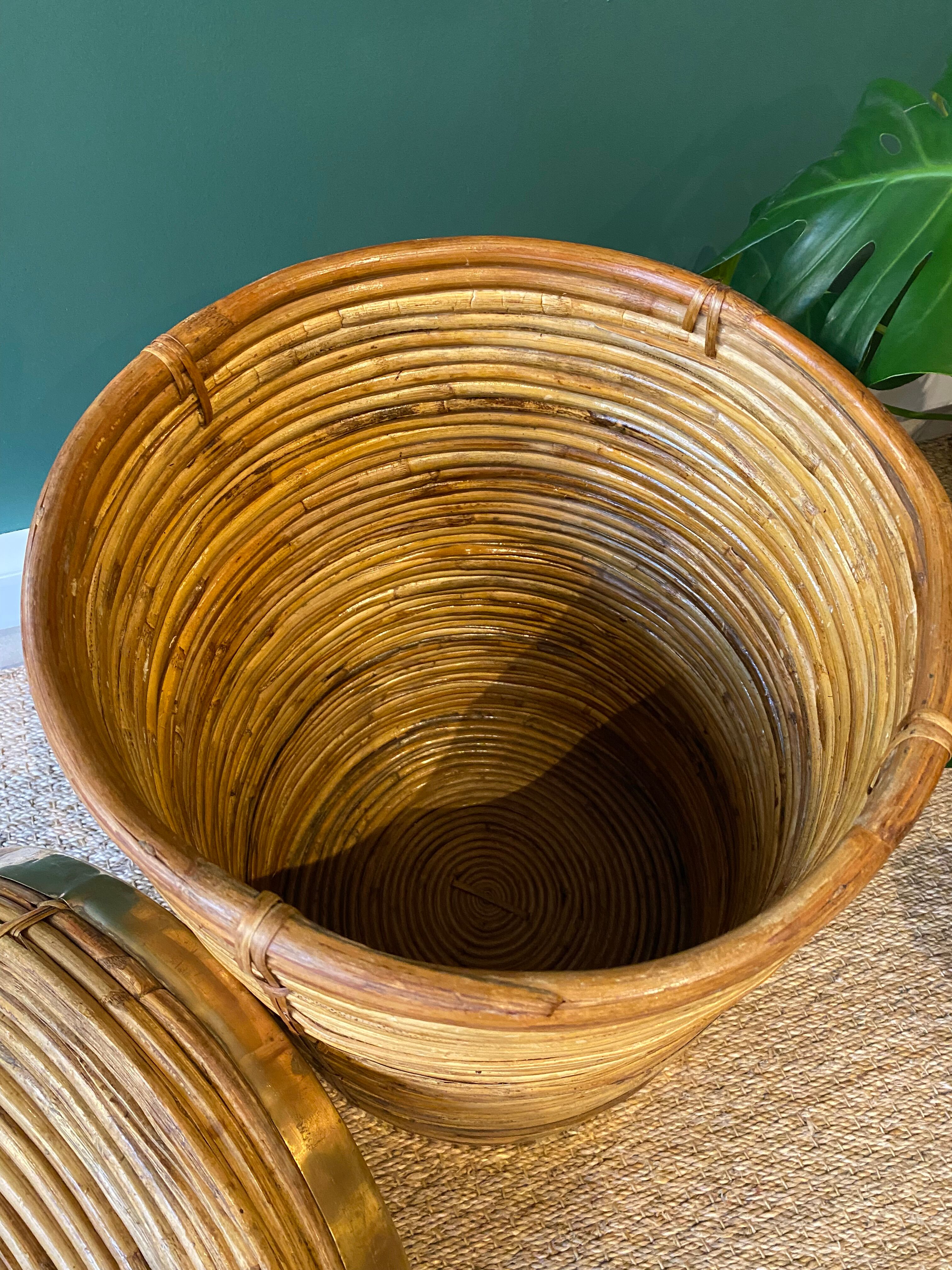 Vintage wicker and brass basket