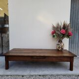 Rustic farmhouse coffee table with two drawers, solid oak, 19th century - 1.97m