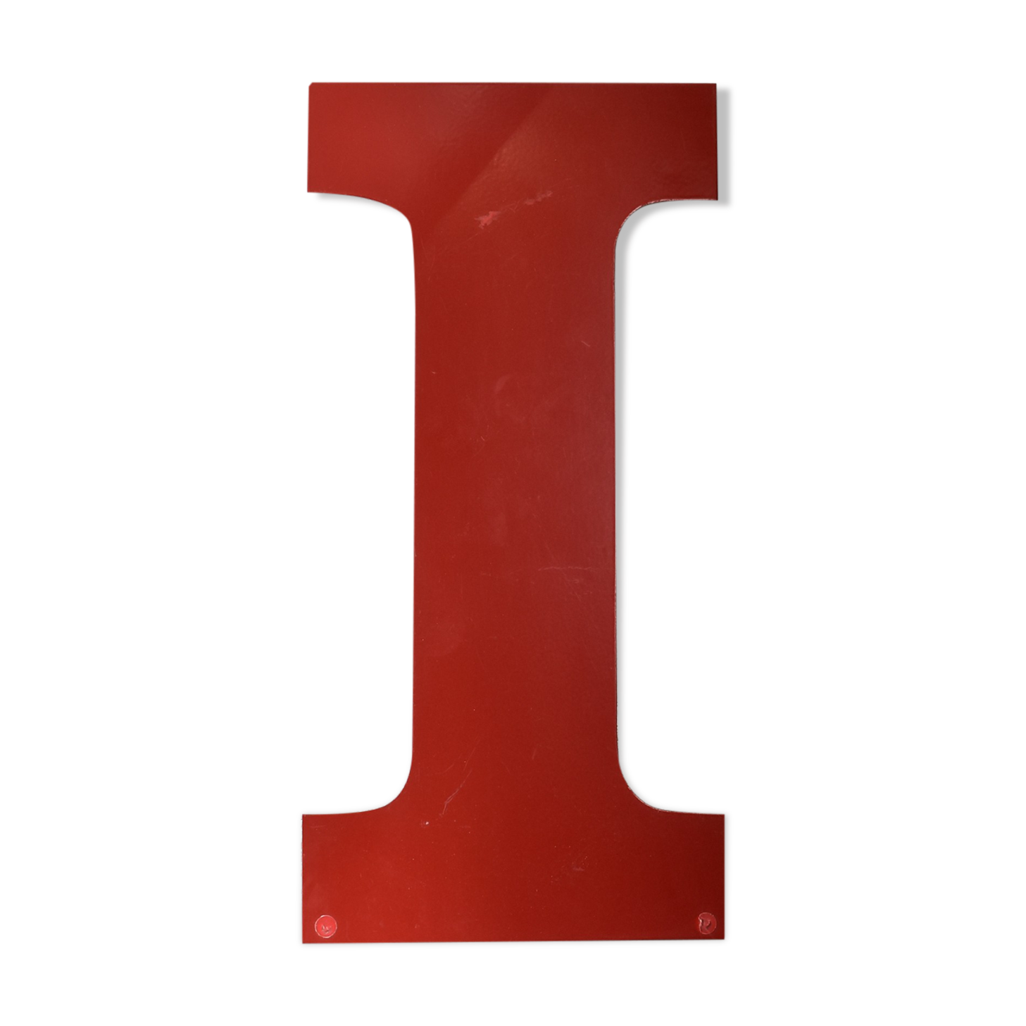 Industrial letter "I" in red metal