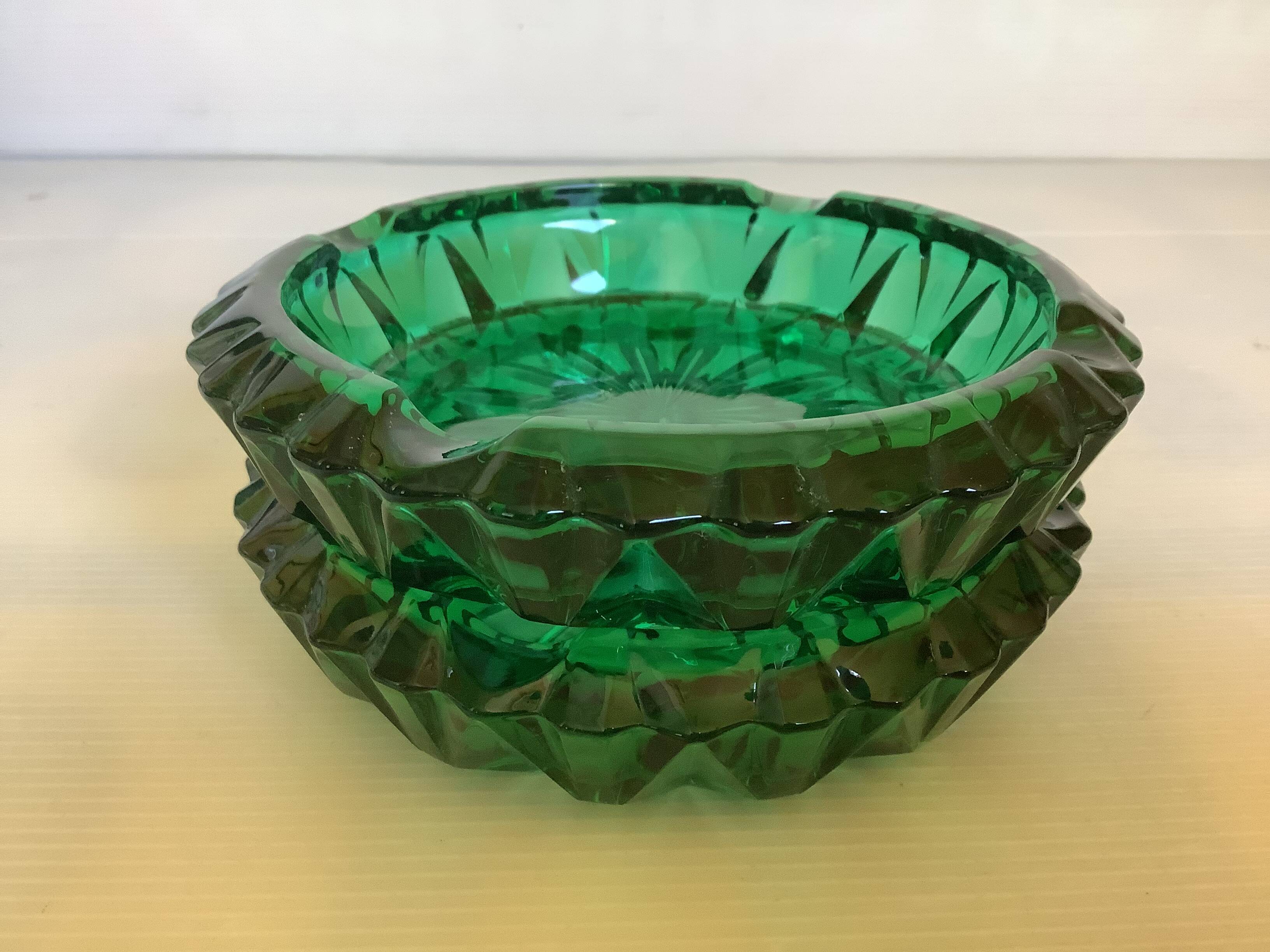 Pair of emerald green ashtrays