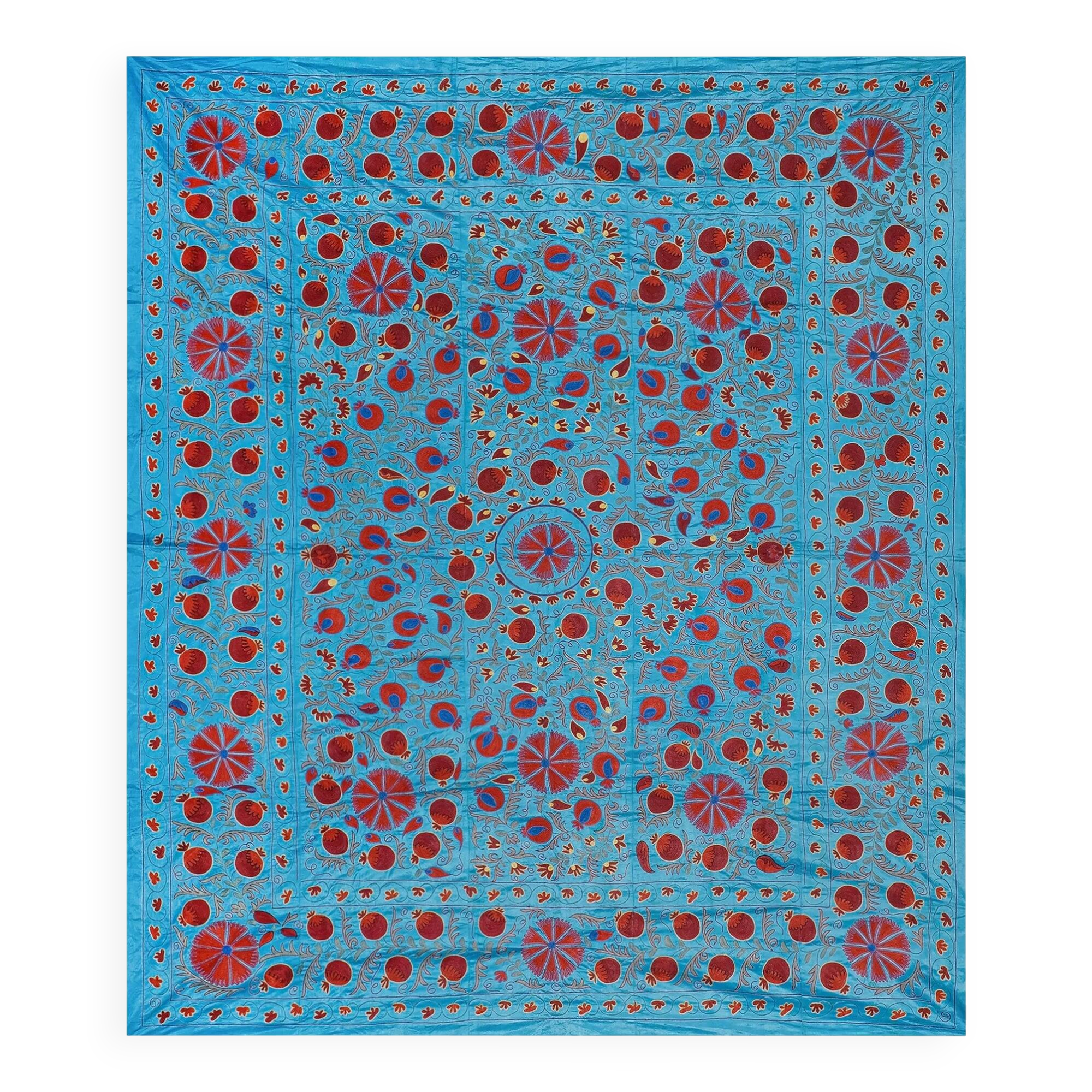 Vintage hand-embroidered Uzbek Suzani 256x305 cm
