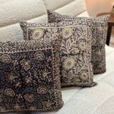 Coussin block print fleurs “jardin indien” - Brun/Jaune