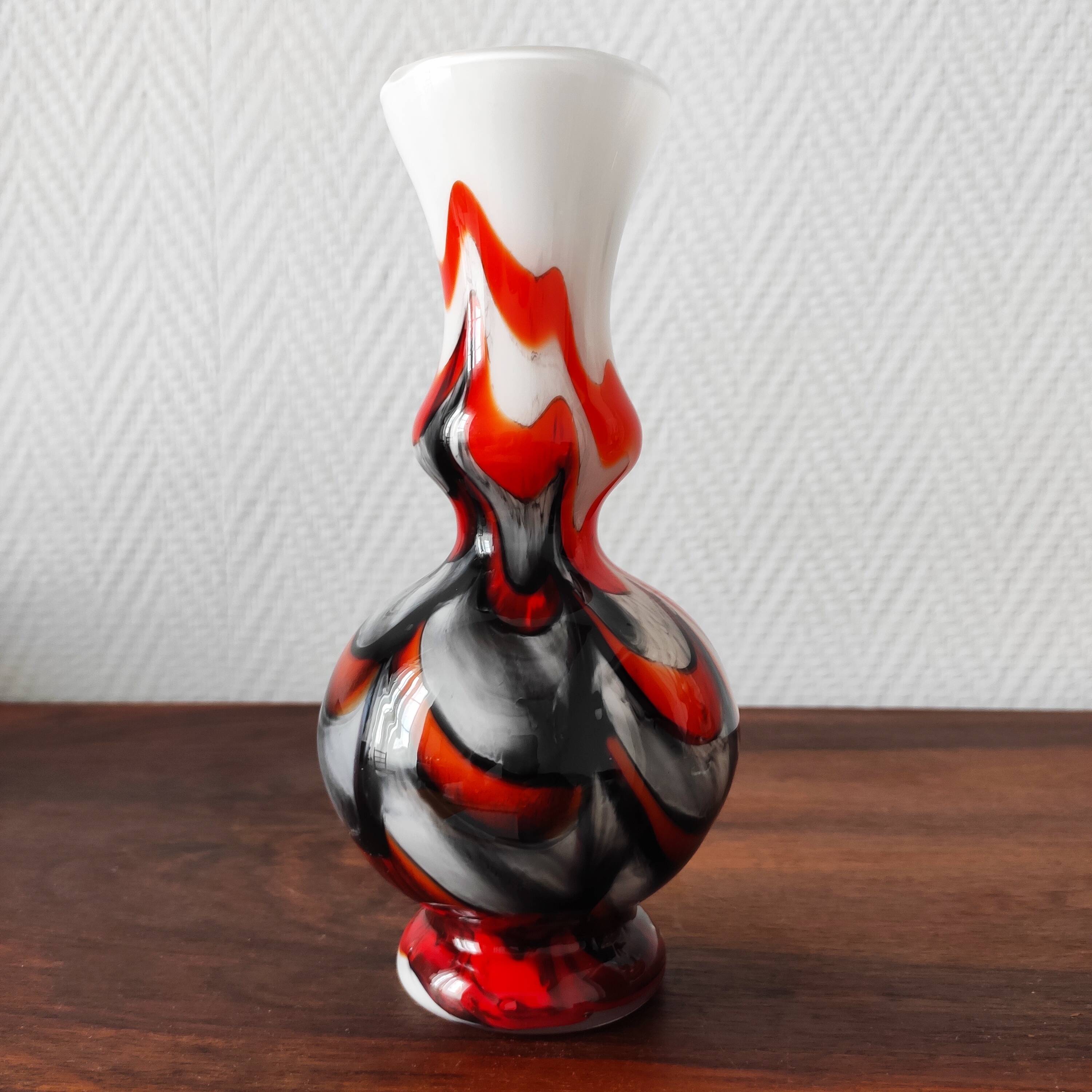 Pair of vintage Italian pop art vases 1970s opaline glass