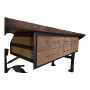 factory workbench in cast iron and wood 1930 with 9 drawers