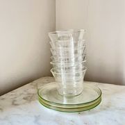 Vintage Jena Borosilicate Glass Tea Cups Set of 6 + Saucers,  GDR, 1960s