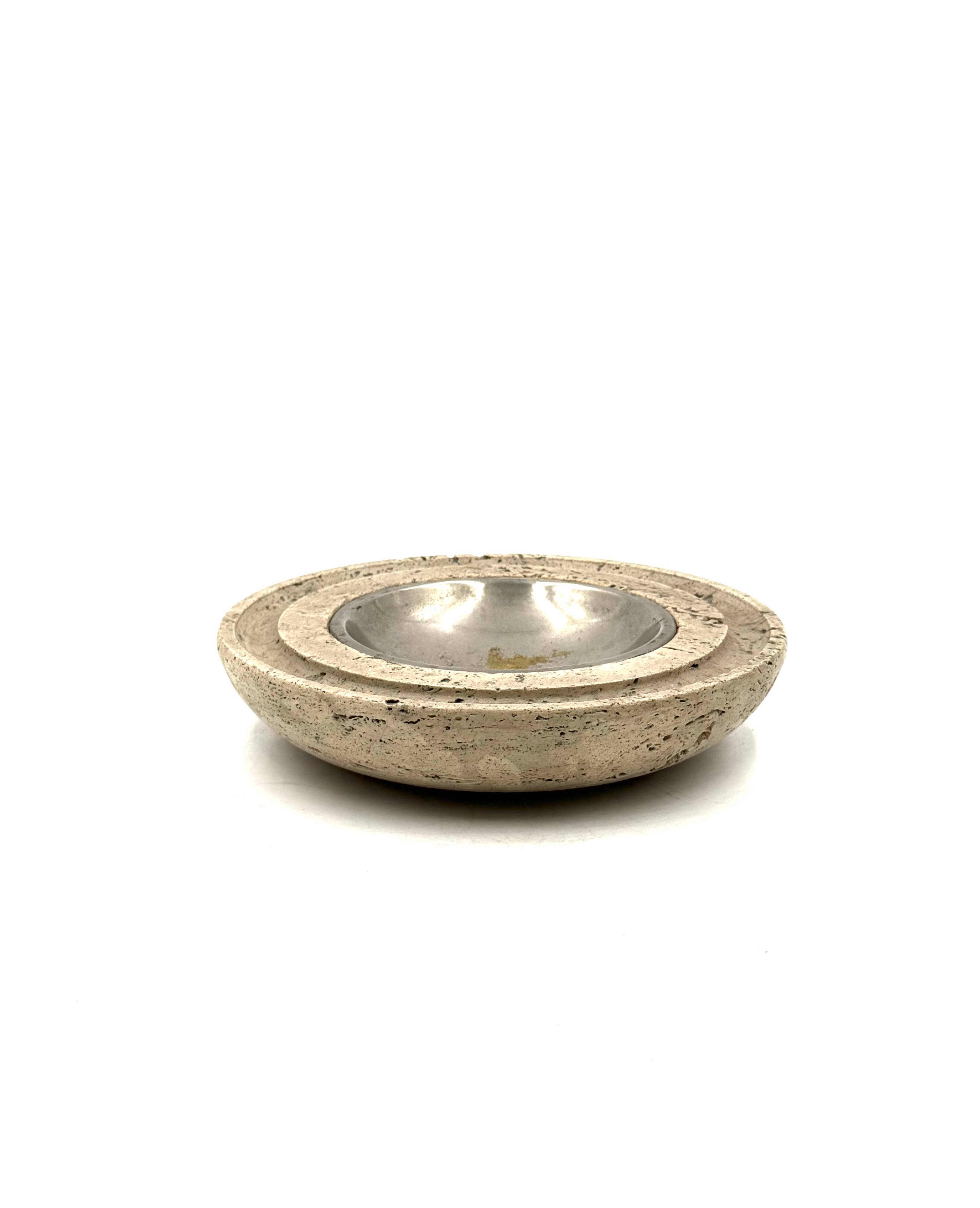 Travertine & brass vide poche / ashtray, Cerri Nestore, Italy, 1970s