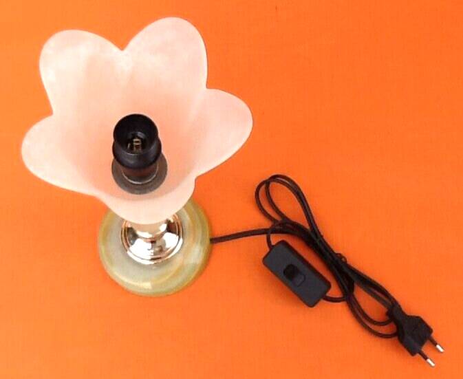 1970s Tulip table lamp Onyx stone and brass Tulip shaped lampshade