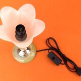 1970s Tulip table lamp Onyx stone and brass Tulip shaped lampshade