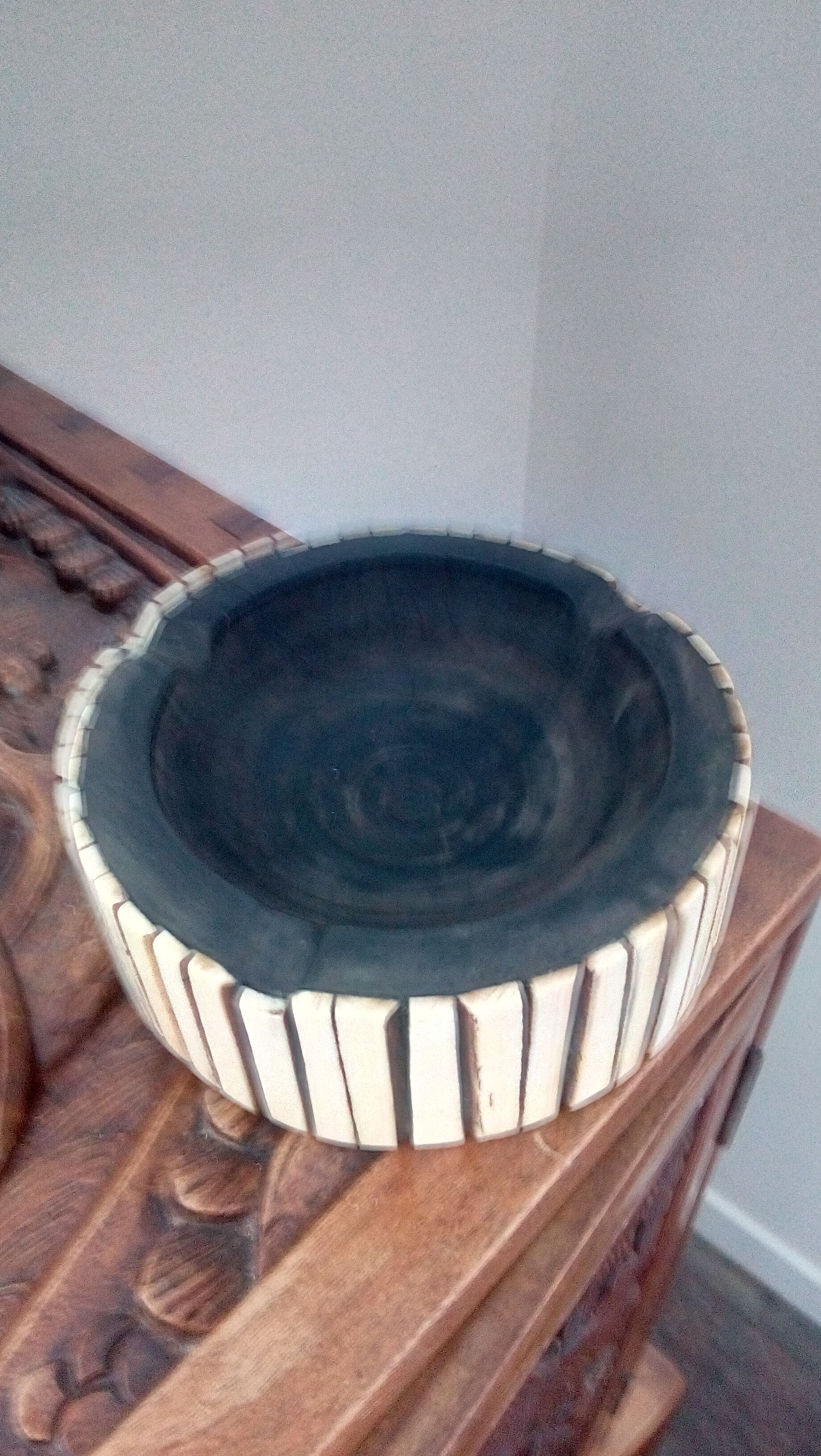 Ethnic ashtray wood and bone