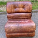 Modular sofa in cognac brown leather, Italy 1970s