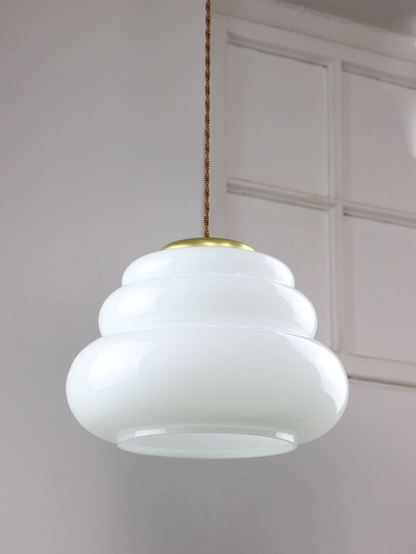 Mid-century italian brass and opaline cloud pendant lamp