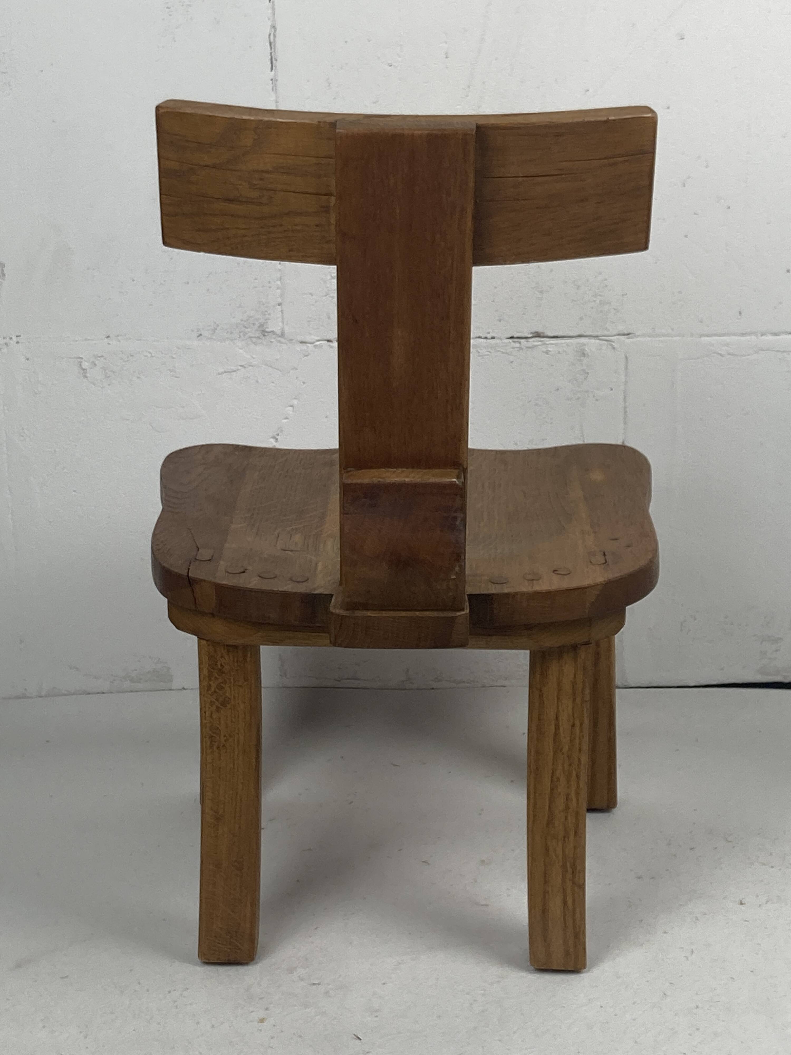 Brutalist oak low chair or children's chair, Dutch 1970s