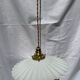 Vintage suspension opaline pleated lampshade with golden threads and claw socket.