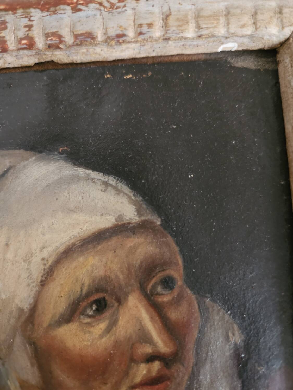 Oil on mounted paper - Portrait of a peasant woman signed, 18th century