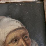 Oil on mounted paper - Portrait of a peasant woman signed, 18th century