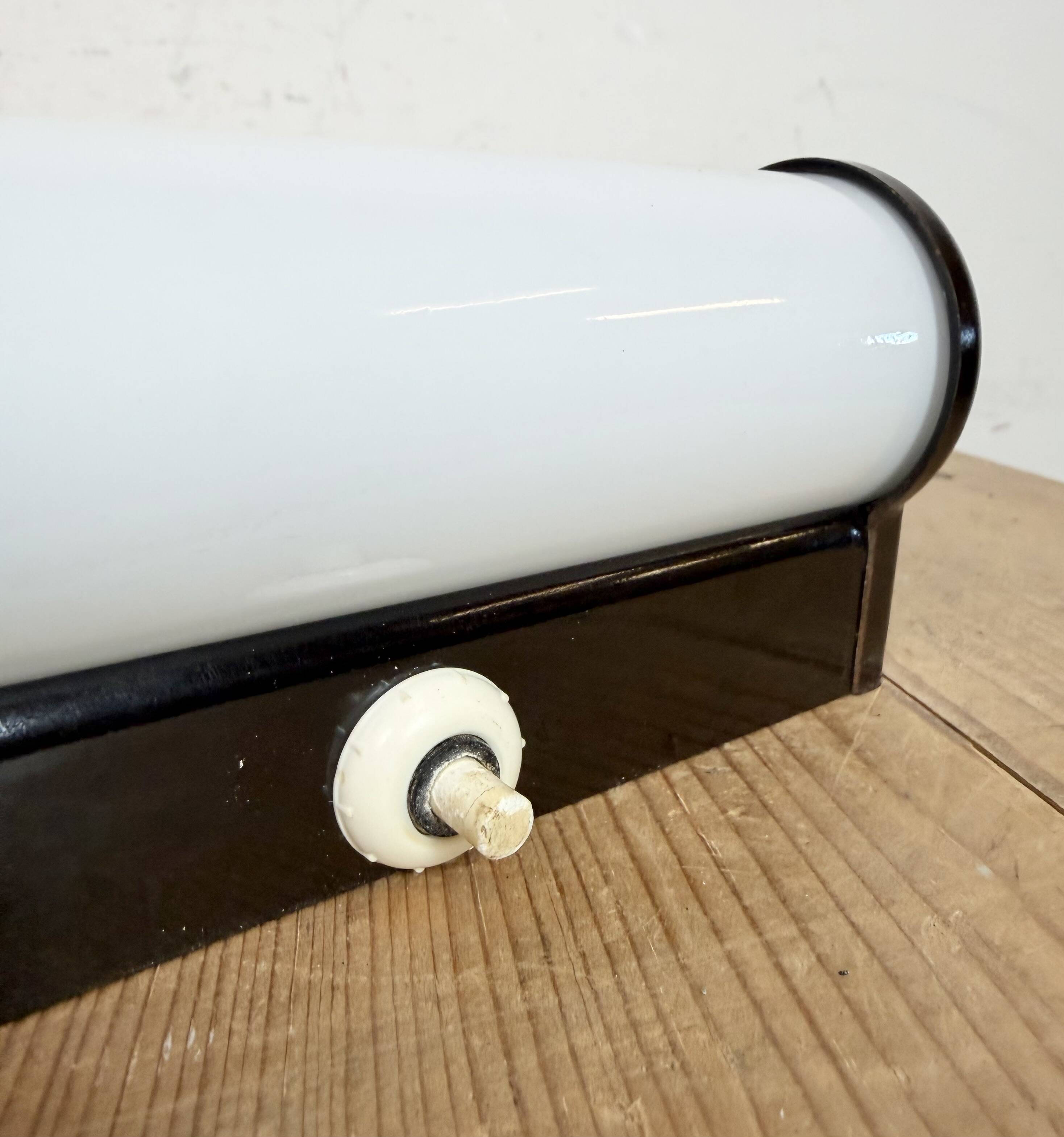 Industrial Brown Bakelite Wall Light with Milk Glass, 1950s