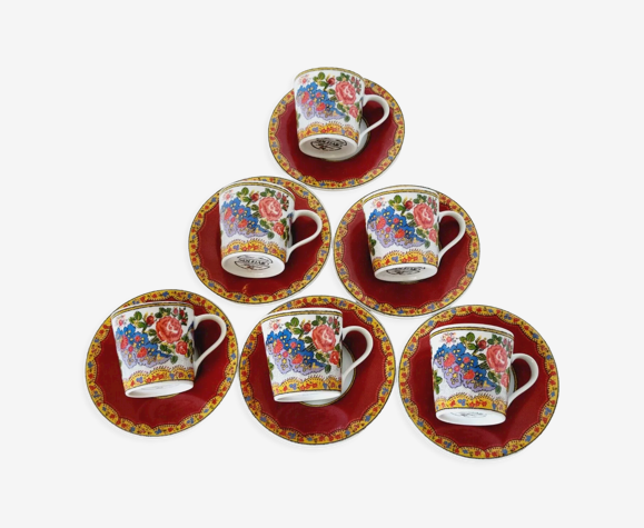 Service café 6 tasses 6 soucoupes Saint-Rémy décor floral provençal, Souleiado