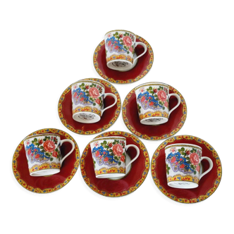 Coffee service 6 cups 6 saucers Saint-Rémy Provencal floral decoration, Souleiado