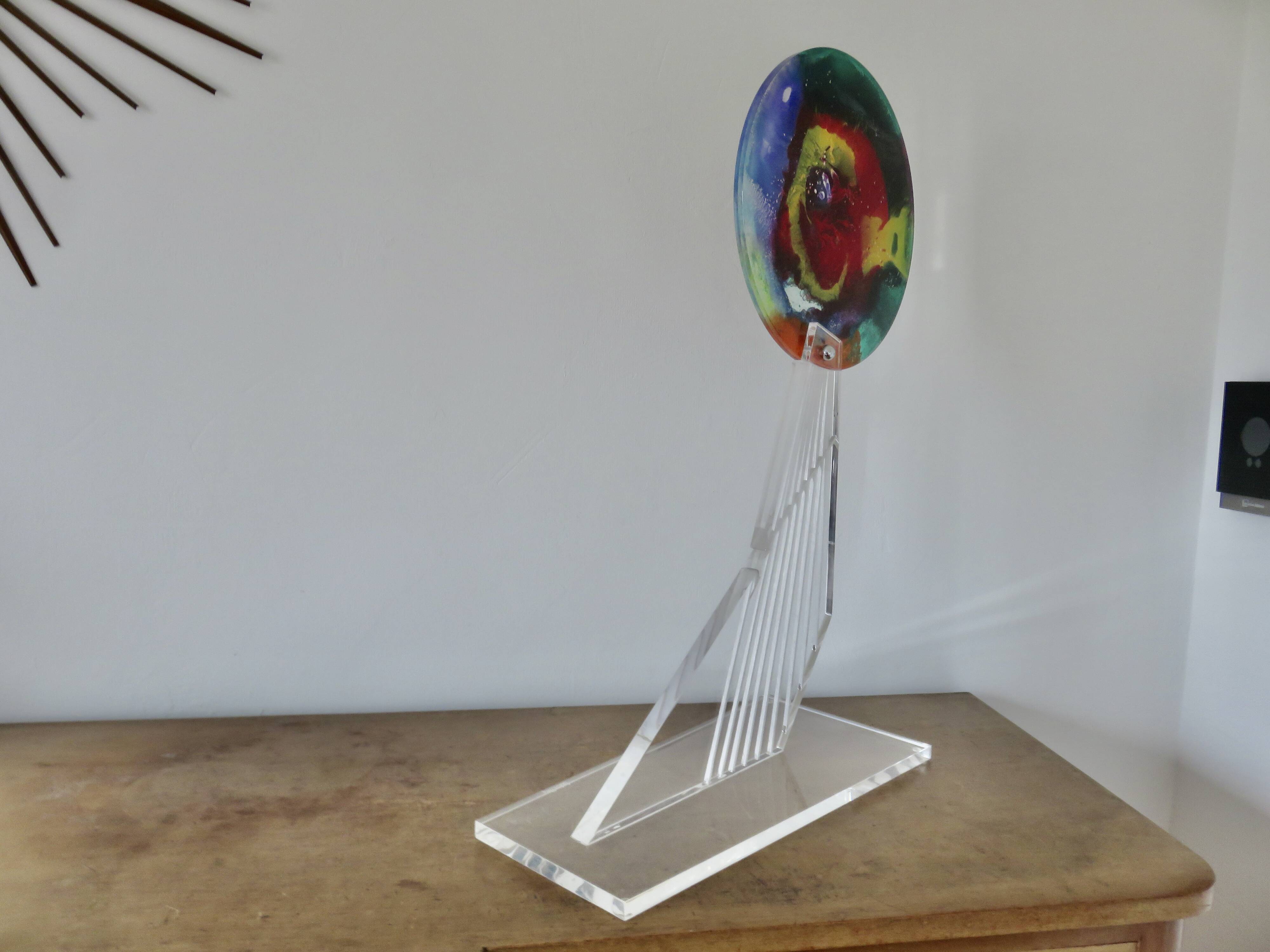 Contemporary sculpture, signed, in plexiglass and lucite, 1980s