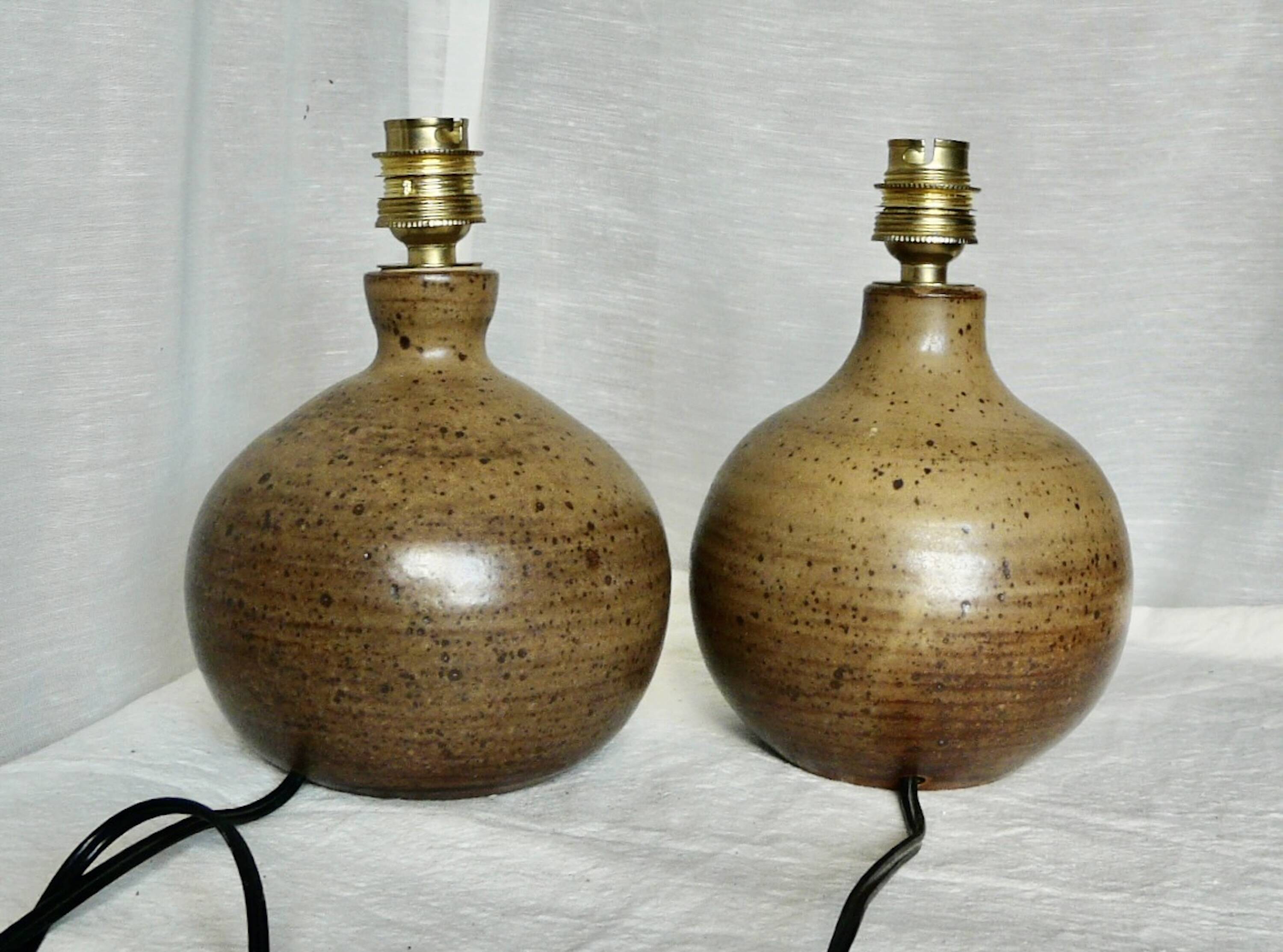Pair of vintage Vallauris pyrite sandstone ball lamps 1960-70