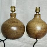 Pair of vintage Vallauris pyrite sandstone ball lamps 1960-70