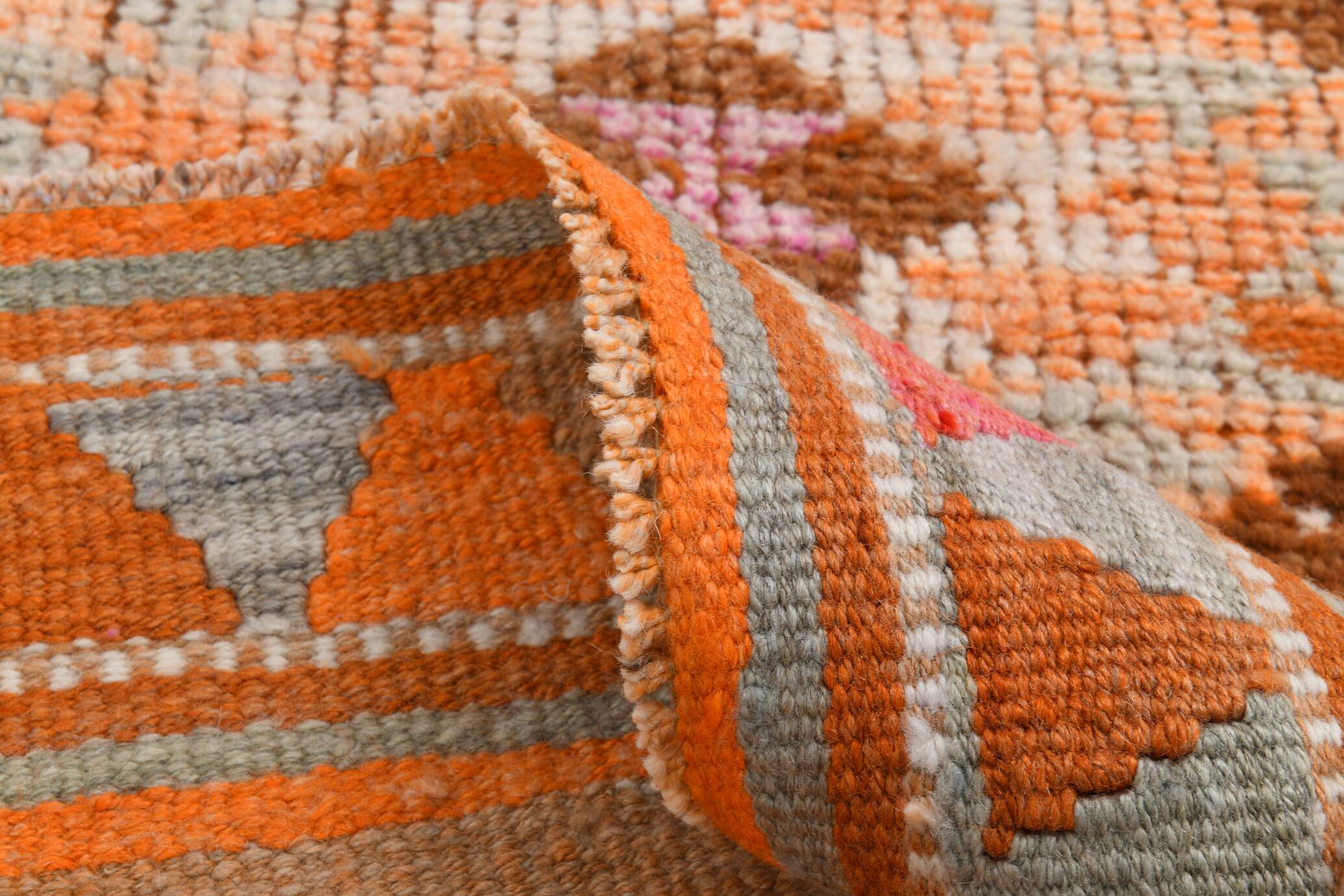Brunt Orange Turkish Vintage Runner Rug, 85x388Cm