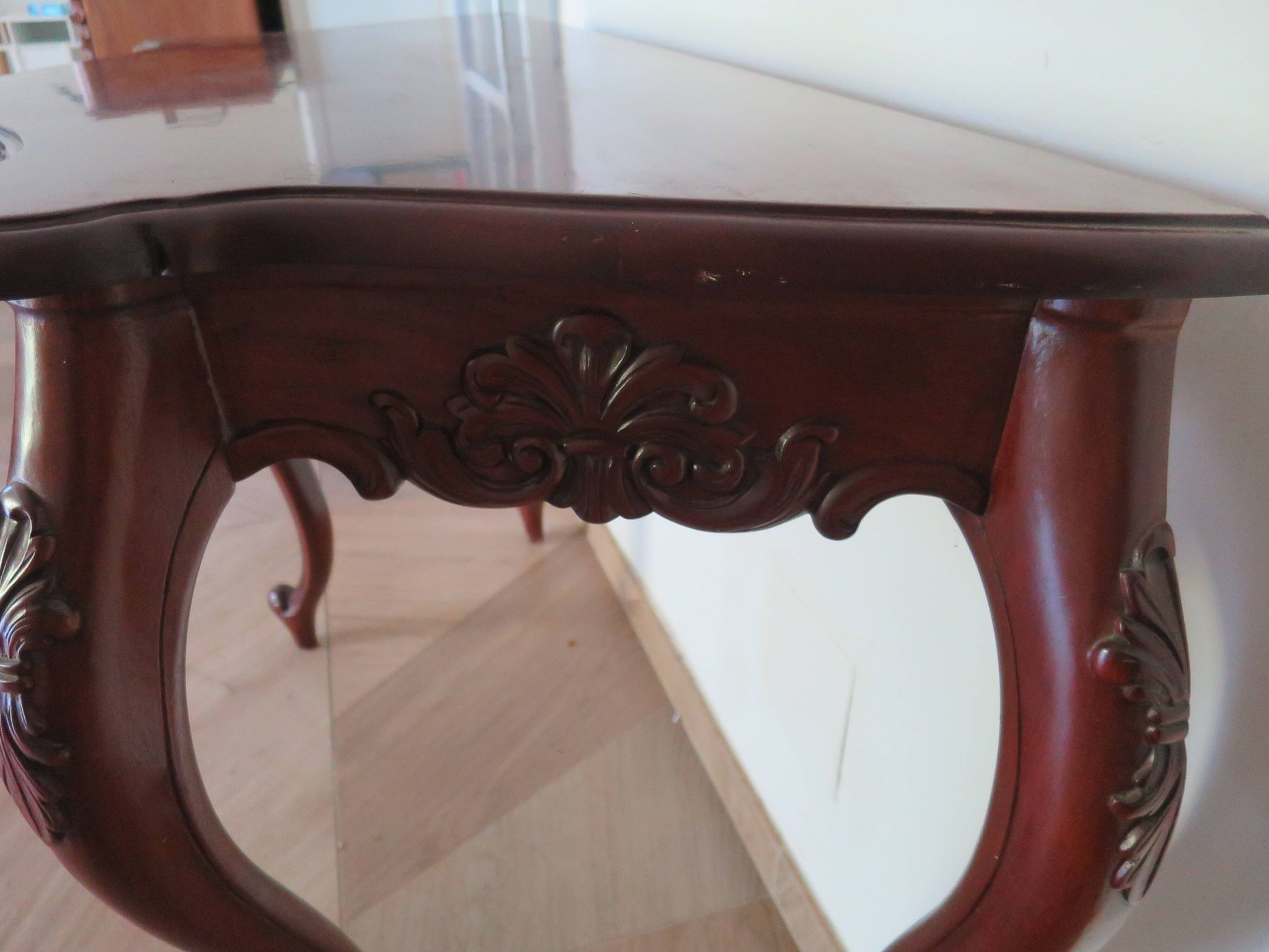 Console with curved legs - mahogany - Louis XV style - carved wood
