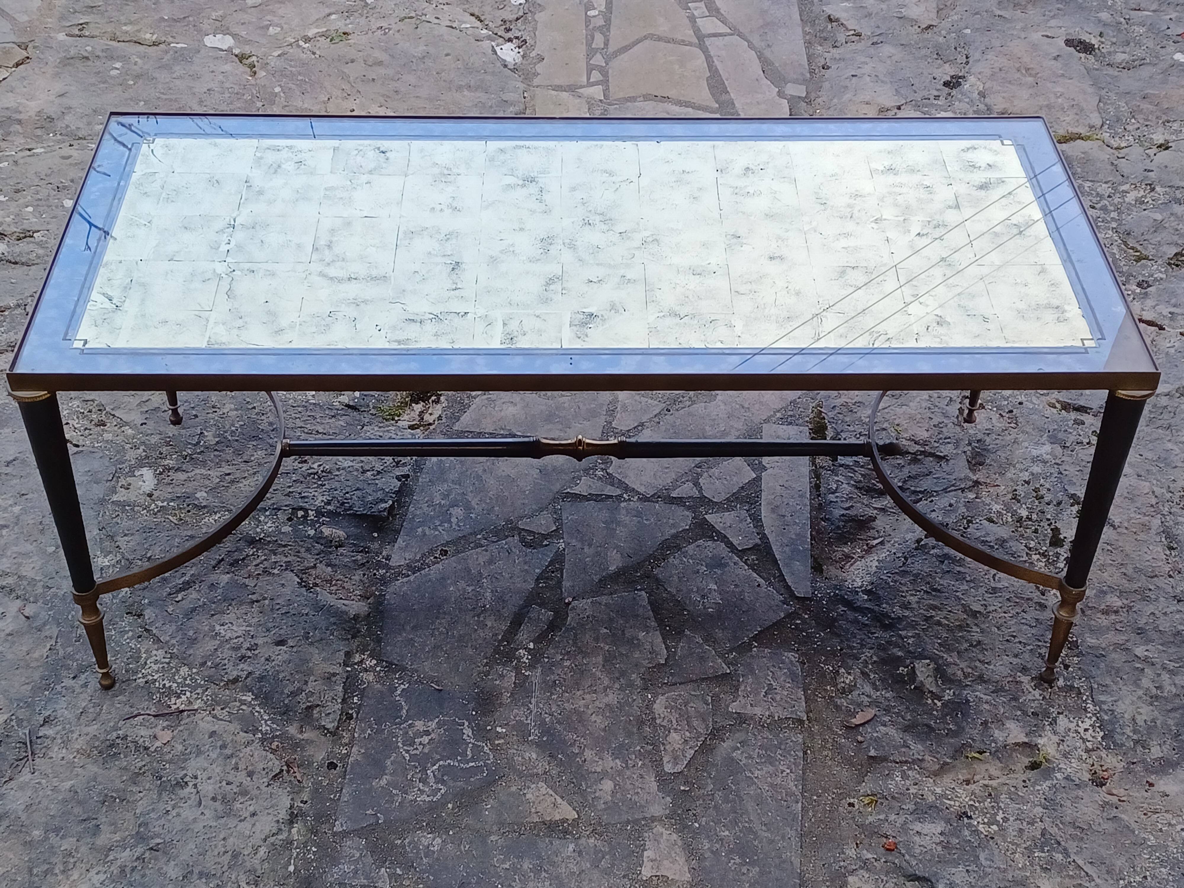 Brass and gold coffee table in the style maison bagues 70s