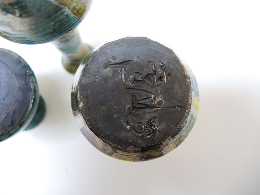 3 old ceramic soliflores vases signed