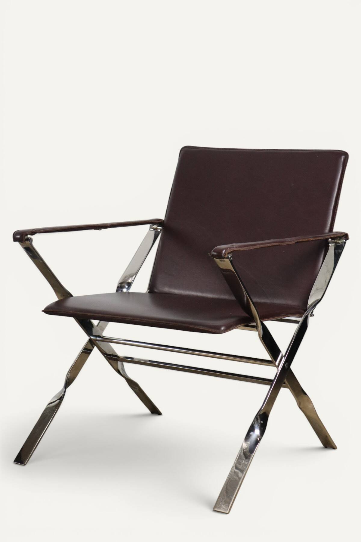 Pair of leather and chrome metal armchairs, Italy - 1970