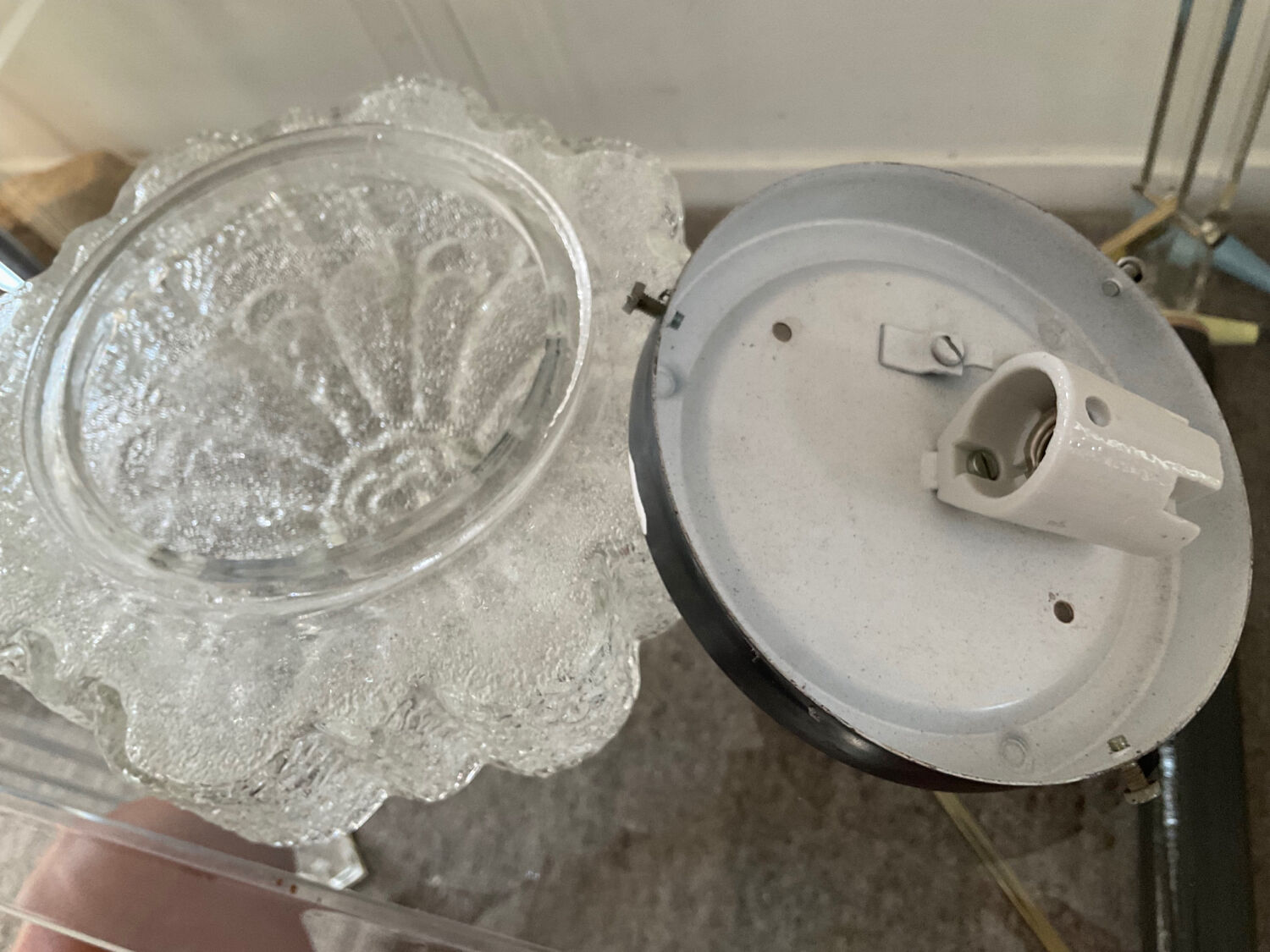 Molded glass wall lamp from the 70s