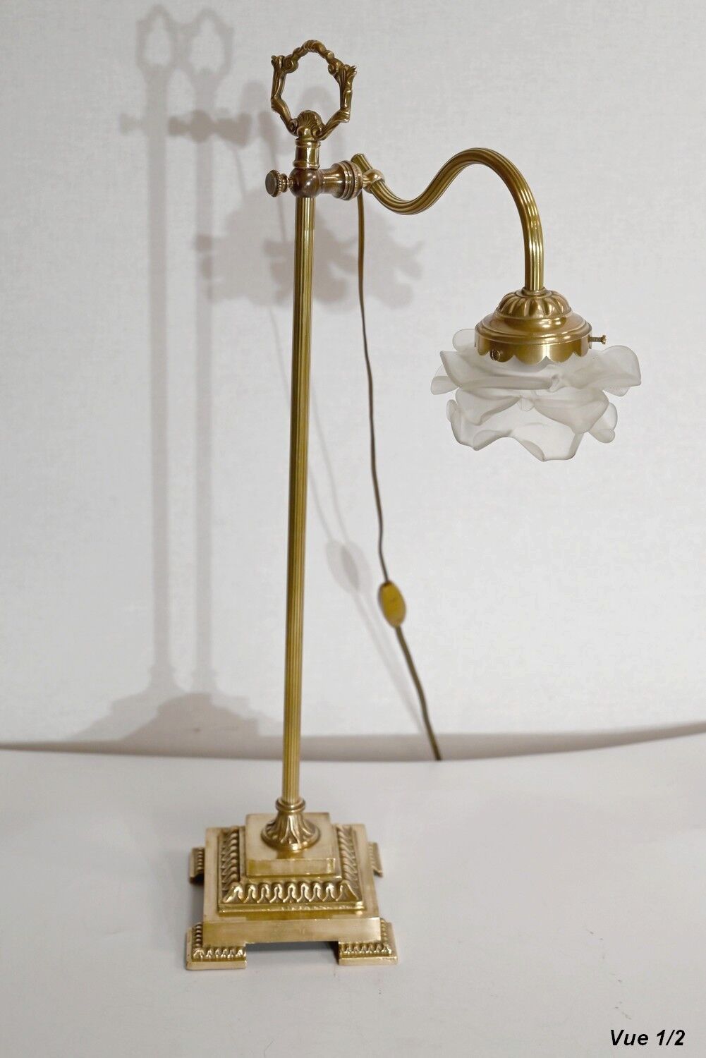 Tulip lamp in glass and bronze, adjustable, art deco 1920