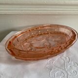 Beurrier coupelle vaches en verre rose France