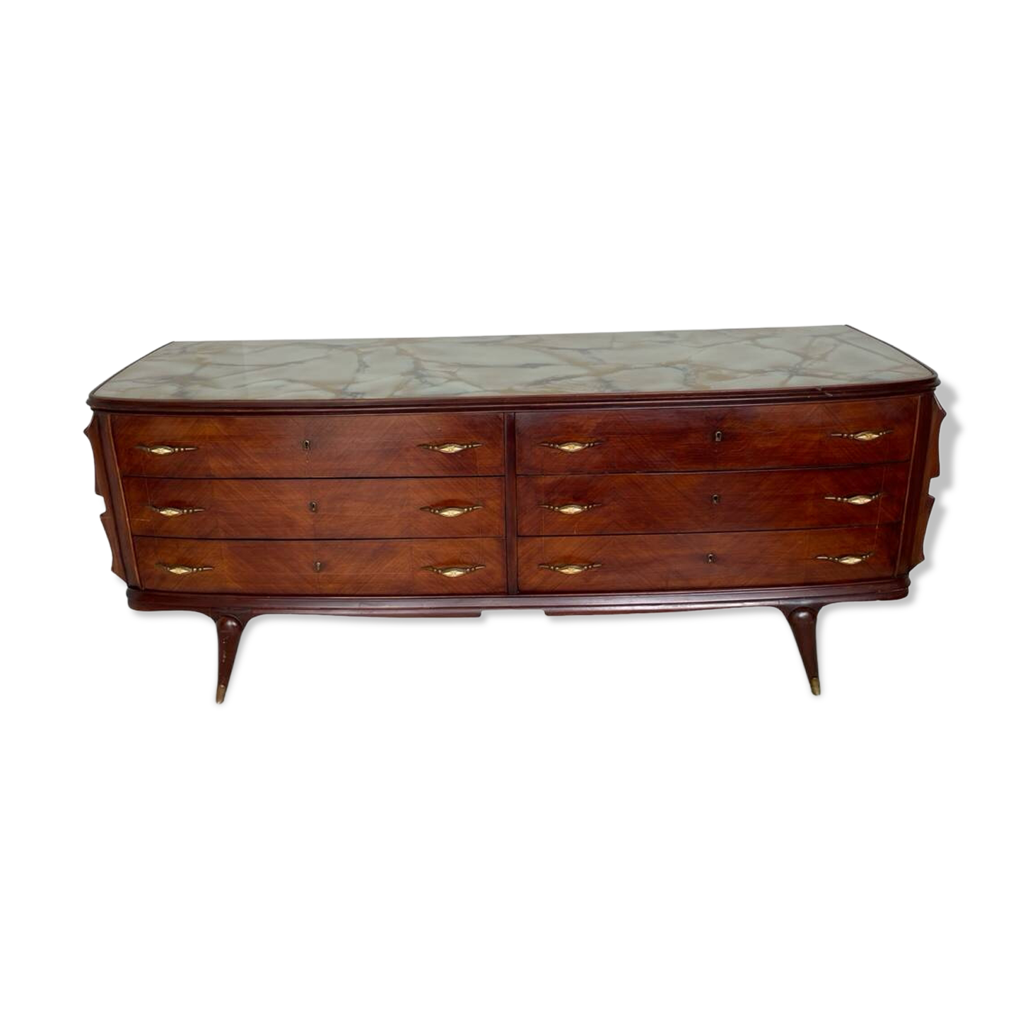 Commode en placage de palissandre avec plateau en onyx vert