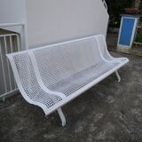 Old public wrought iron bench painted white - 50s