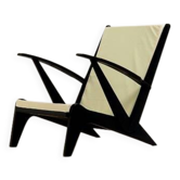 Fauteuil lounge des années 1940 en bois peint en noir