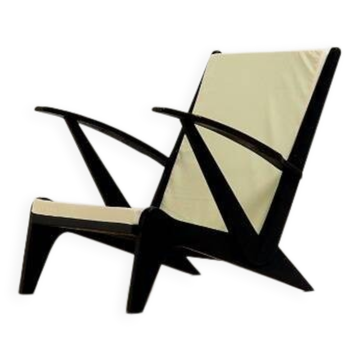 Fauteuil lounge des années 1940 en bois peint en noir