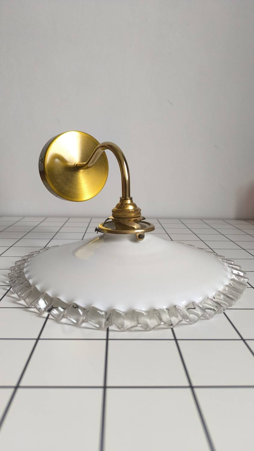 Opaline glass and brass wall light