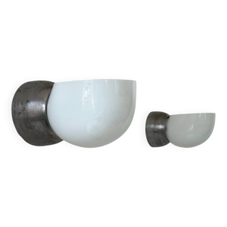 Pair of vintage wall lights, metal and opaline, France 1940