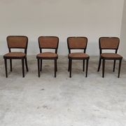 Lot de 4 chaises Thonet art déco 1930, tissu et noyer