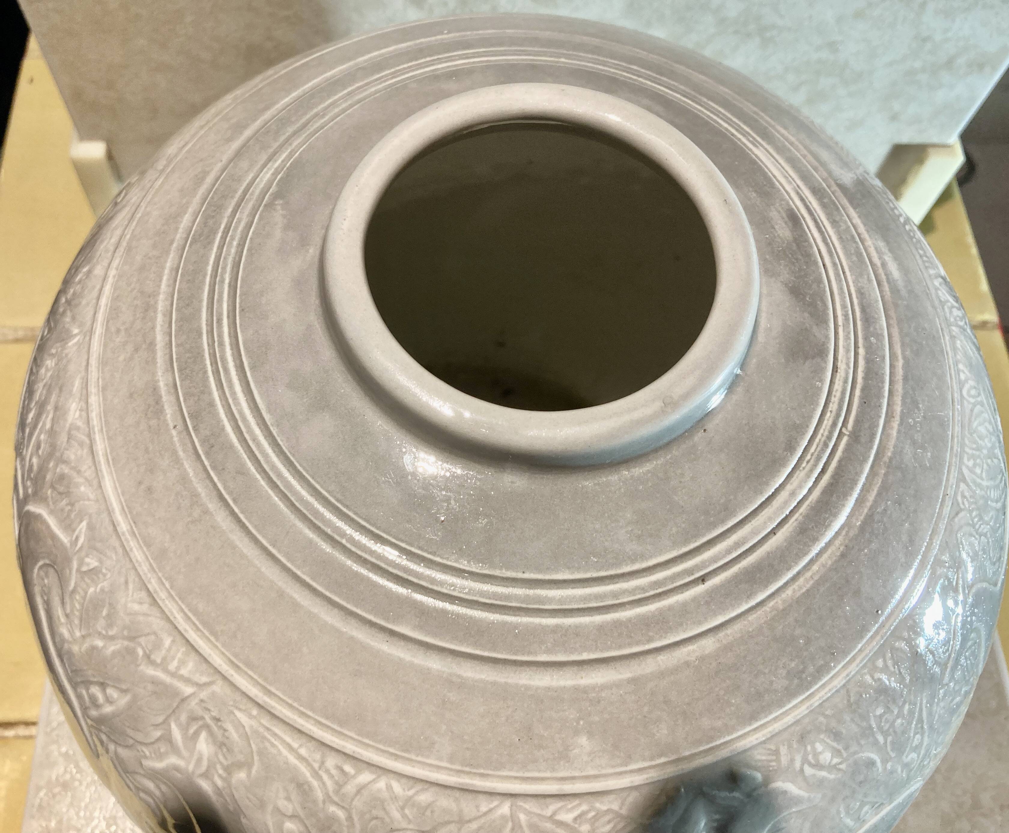 Large art deco ceramic vase by juliette mazaudois signed on the bottom