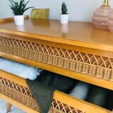 Commode bois et rotin