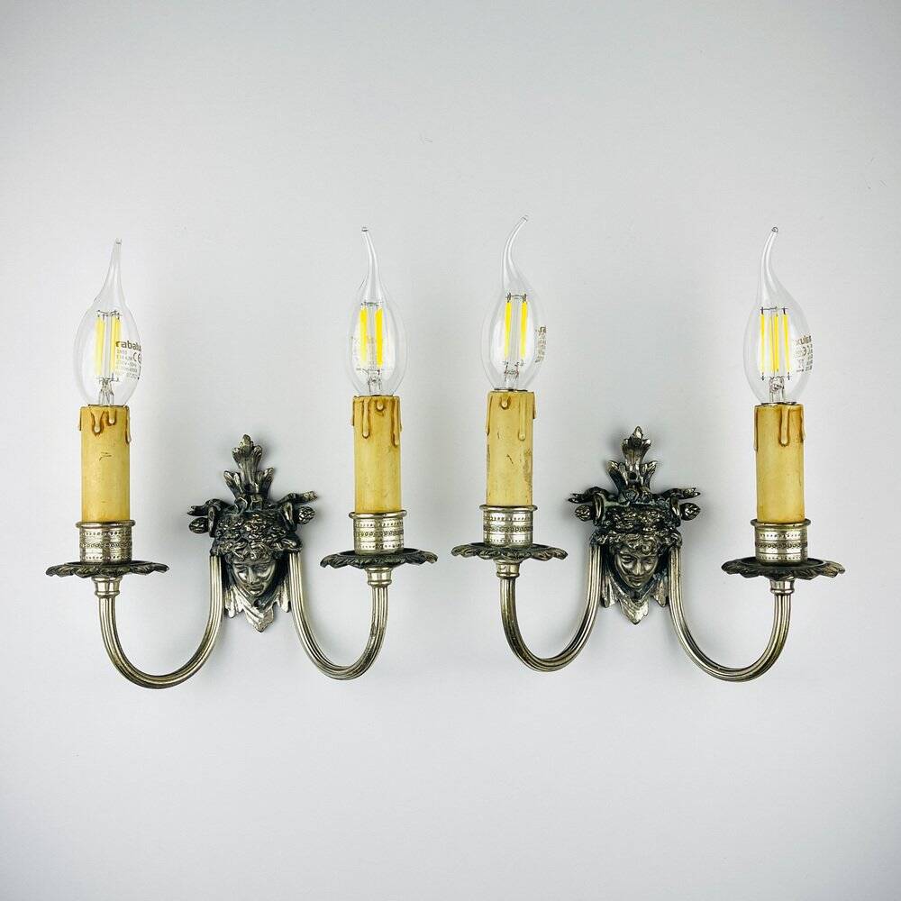 Silver-Plated Wall Lamp, France, 1930s, Set of 2