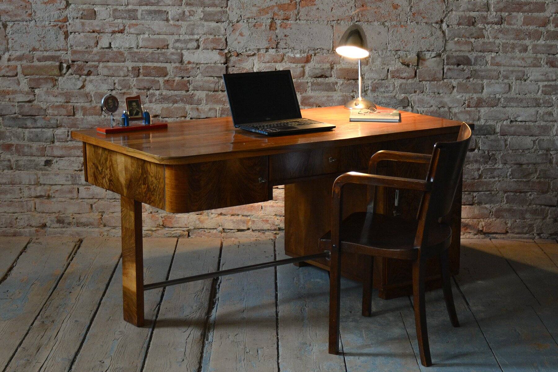Art Deco Walnut Writing Desk from Up Závody, Czech, 1930s