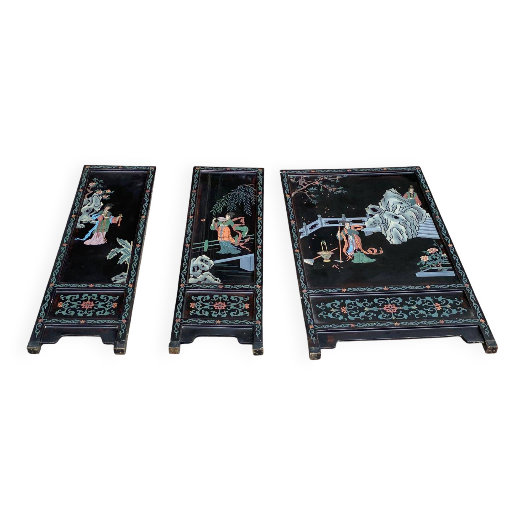 3 tableaux asiatiques en bois massif